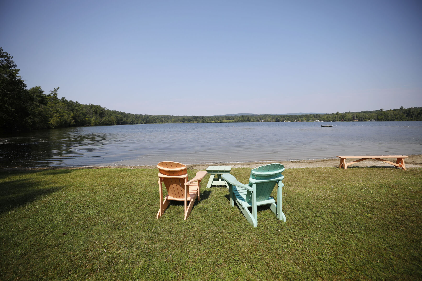 Adirondack chairs and table overlooking Laurel Lake (copy)